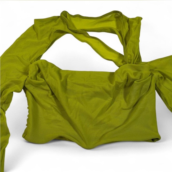 Oh Polly Asymmetric Cowl Neck Cut Out Crop Top in Green Size 2 - Picture 3 of 5